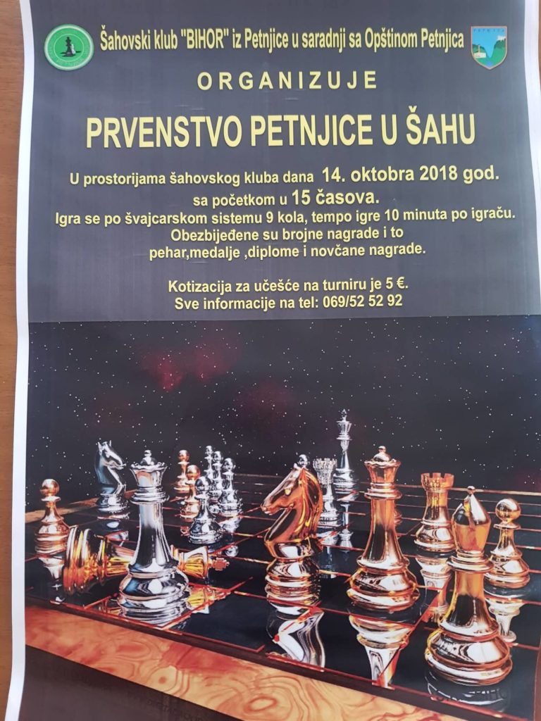 U NEDJELJU PRVENSTVO PETNJICE U ŠAHU