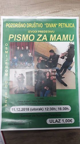 DRUGA PREDSTAVA POZORIŠTA “DIVAN” – “PISMO ZA MAMU” 11. DECEMBRA