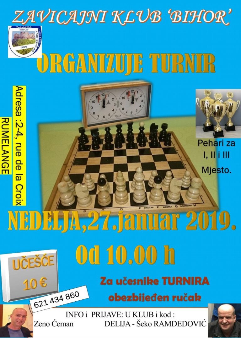 ZK “BIHOR” ORGANIZUJE ŠAHOVSKI TURNIR