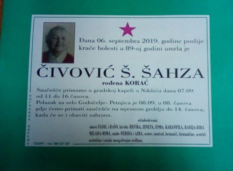 UMRLA ŠAHZA ČIVOVIĆ