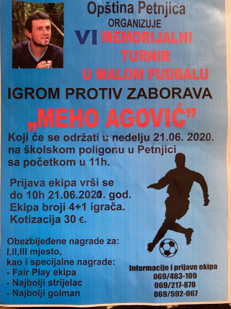 MEMORIJALNI TURNIR “IGROM PROTIV ZABORAVA – MEHO AGOVIĆ” 21. JUNA