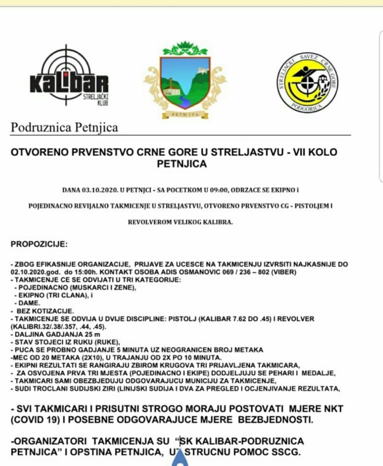 PETNJICA: OTVORENO PRVENSTVO CRNE GORE U STRELJAŠTVU