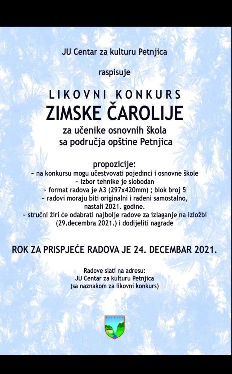 PETNJICA: CENTAR ZA KULTURU RASPISAO KONKURS ZA LIKOVNI KONKURS “ZIMSKE ČAROLIJE”