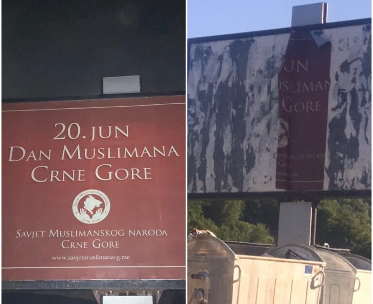 POD OKRILJEM NOĆI, KAKO TO KUKAVICE RADE, NEKO JE SKINUO BILBORD SAVJETA MUSLIMANSKOG NARODA CG