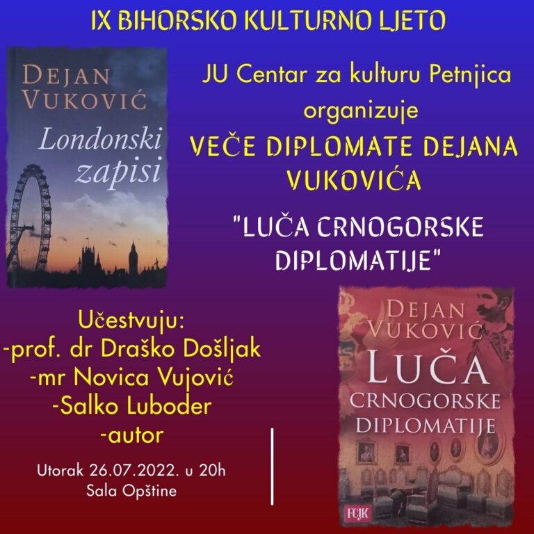 CENTAR ZA KULTURU PETNJICA: VEČE DIPLOMATE DEJANA VUKOVIĆA