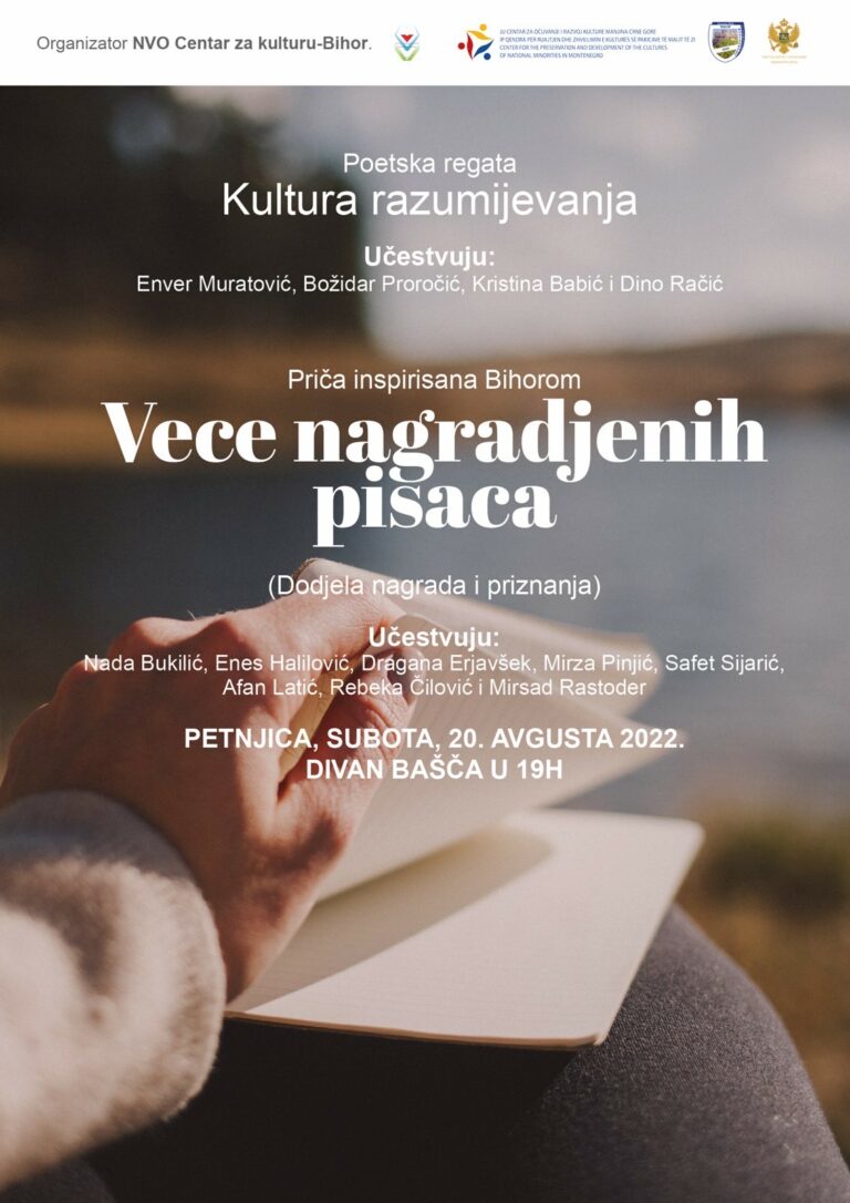 PETNJICA: SJUTRA (SUBOTA) POETSKA REGATA “KULTURA RAZUMIJEVANJA” I “VEČE NAGRAĐENIH PISACA”