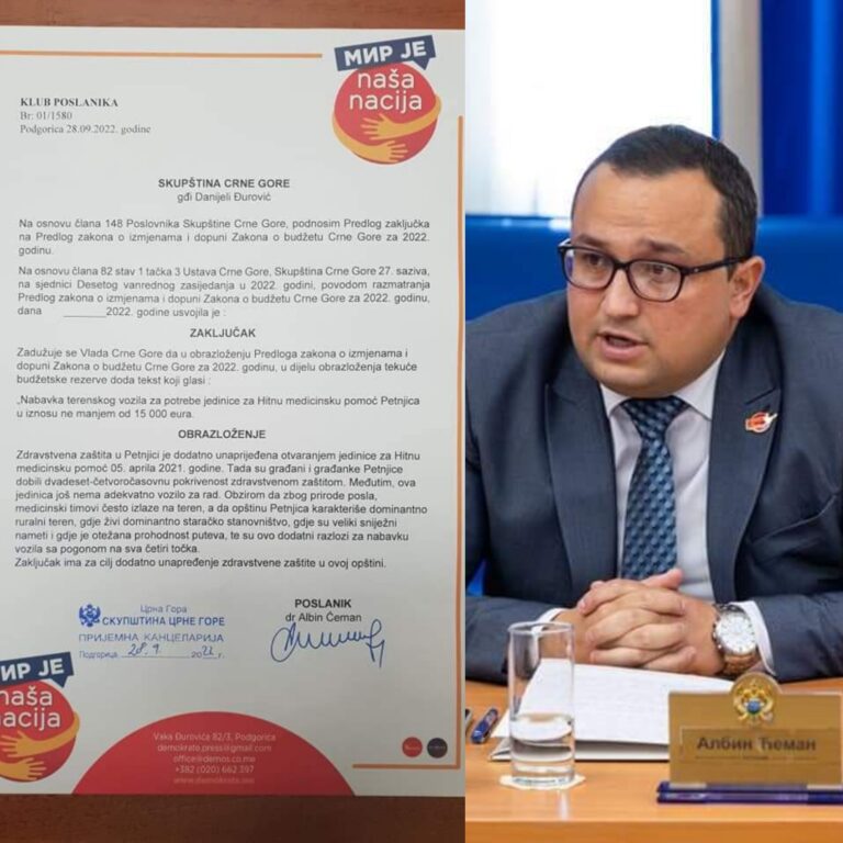 Predlogom Ćemana obezbijeđen novac za vozilo Hitne pomoći u Petnjici