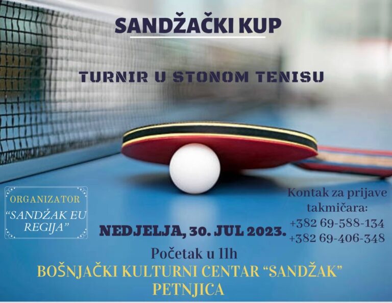SANDŽAČKI KUP U PETNJICI: U nedjelju 30. jula turnir u stonom tenisu