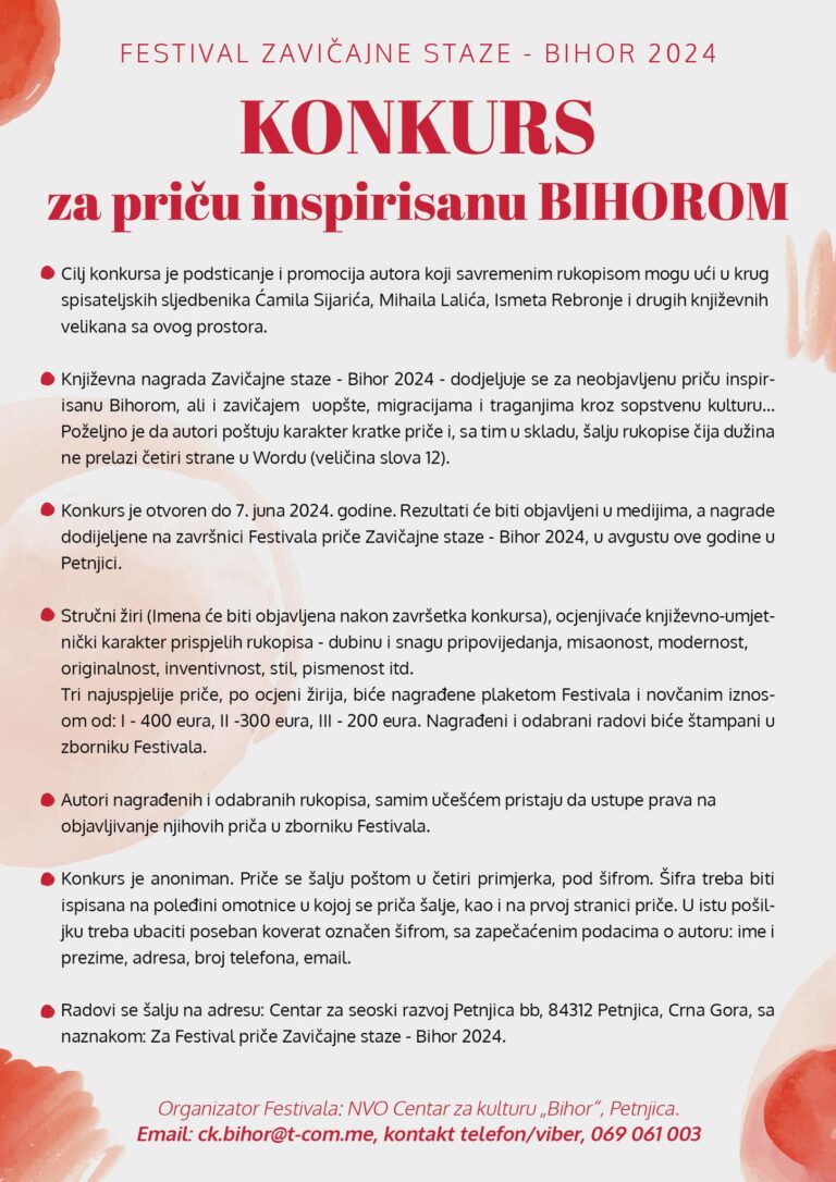 Bihorska pero u potrazi za novim pričama: Otvoren konkurs za ”Festival Zavičajne staze-Bihor 2024.”