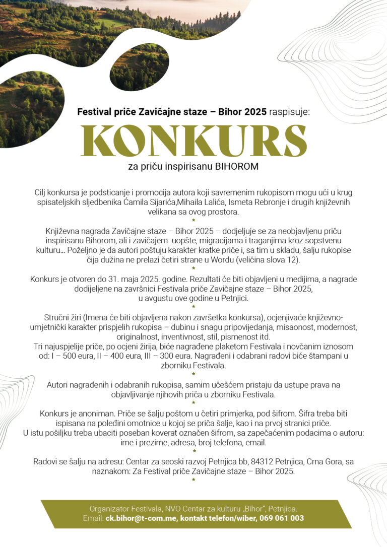 Festival priče Zavičajne staze – Bihor 2025. raspisao KONKURS  za priču inspirisanu BIHOROM