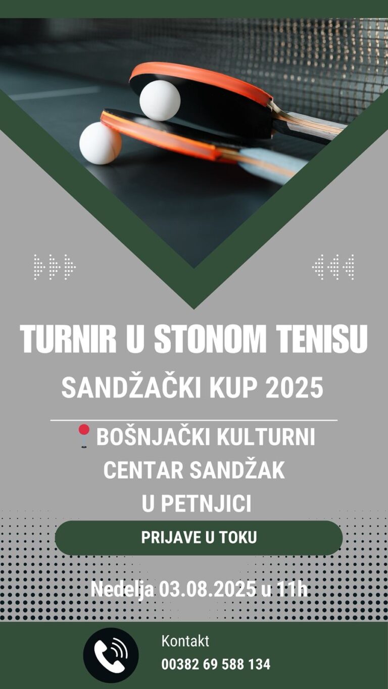 Turnir u stonom tenisu: “Sandžački kup” u nedjelju 3. avgusta