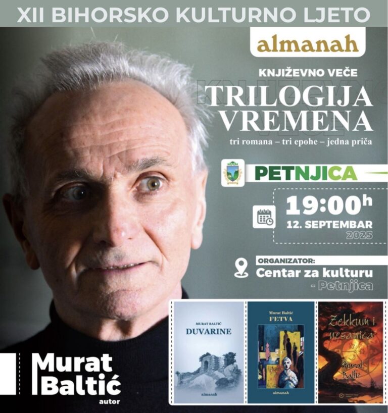 Književno veče „Trilogija vremena” Murata Baltića u Petnjici – 12. septembra u 19h