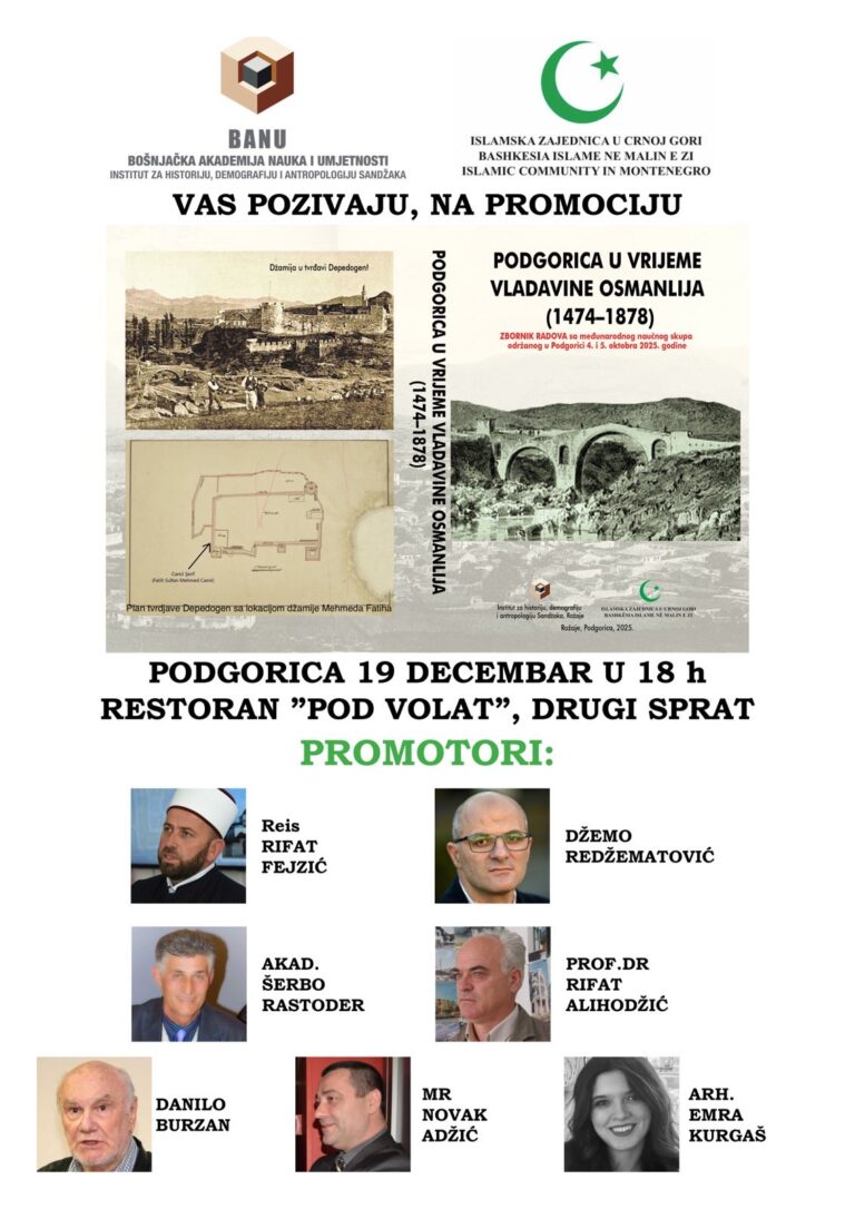 Kako je živjela Podgorica pod Osmanlijama: Promocija zbornika 19. decembra