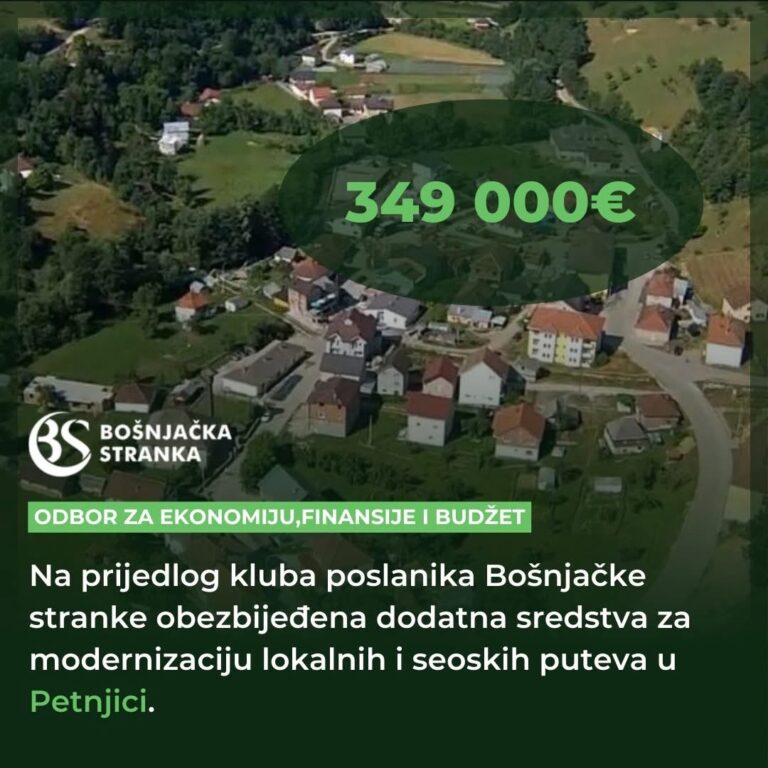 AMANDMANIMA BOŠNJAČKE STRANKE OBEZBIJEĐENO 349.000 EURA ZA ASFALTIRANJE 4,3 KM LOKALNIH PUTEVA U PETNJICI