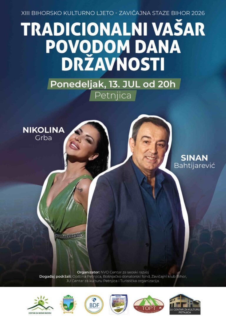 ČARŠIJA POD OTVORENIM NEBOM: Trinaestojulski vašar u Petnjici uz Sinana Bahtijarevića i Nikolinu Grbu